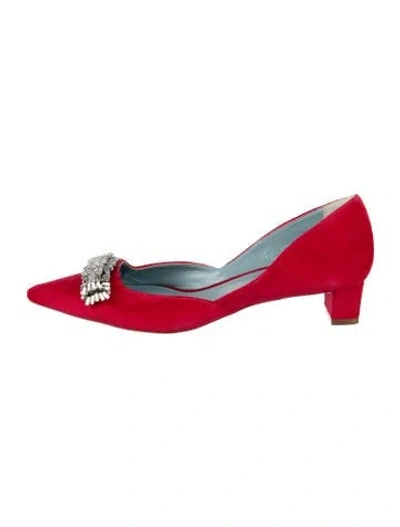 Pre-owned Frances Valentine Suede Crystal Embellishments Pumps In Red