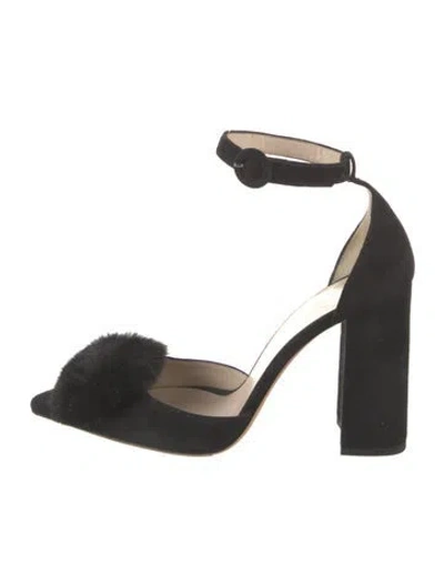 Pre-owned Frances Valentine Suede Fur Trim D'orsay Pumps In Multi