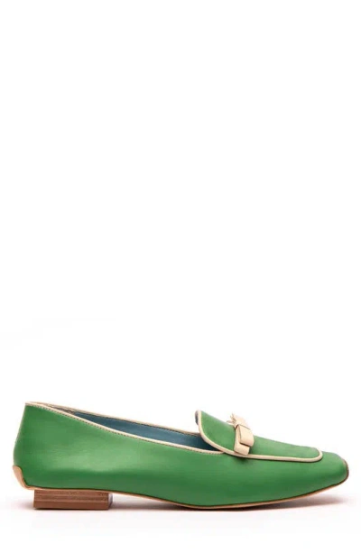 Frances Valentine Suzanne Bow Loafer In Green/ Oyster