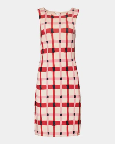 Frances Valentine Swan Check Wool Knit Midi Shift Dress In Multi