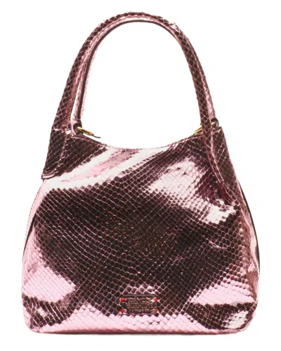 Frances Valentine Teeny Sweet Pea Metallic Snake-embossed Leather Tote In Pink