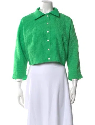 Pre-owned Frances Valentine Three-quarter Sleeve Button-up Top In Green