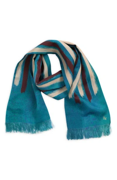 Frances Valentine Vintage Stripe Silk & Cotton Oblong Scarf In Blue