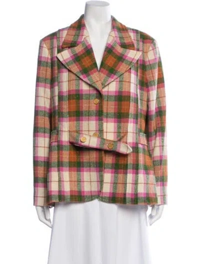 Pre-owned Frances Valentine Virgin Wool Plaid Print Blazer In Pink