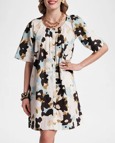 Frances Valentine Virginia Floral Shift Mini Dress In Blue/multi