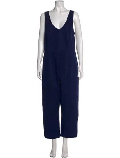 Pre-owned Frances Valentine V-neck Jumpsuit W/ Tags In Blue
