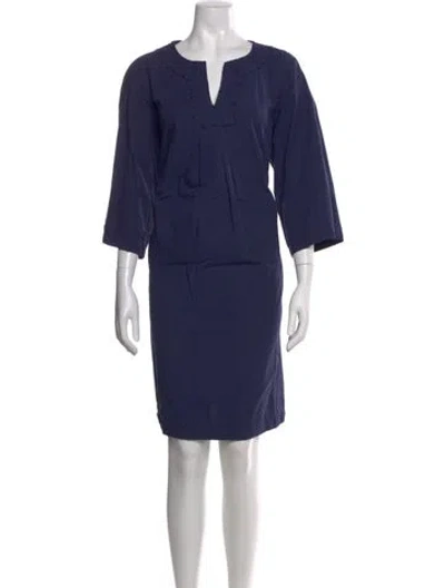 Pre-owned Frances Valentine V-neck Knee-length Dress In Blue