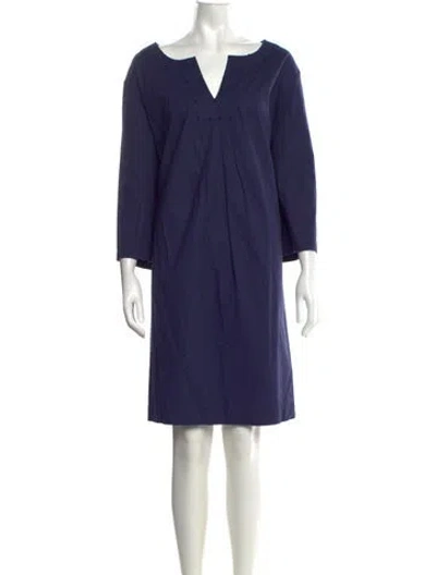 Pre-owned Frances Valentine V-neck Knee-length Dress In Blue
