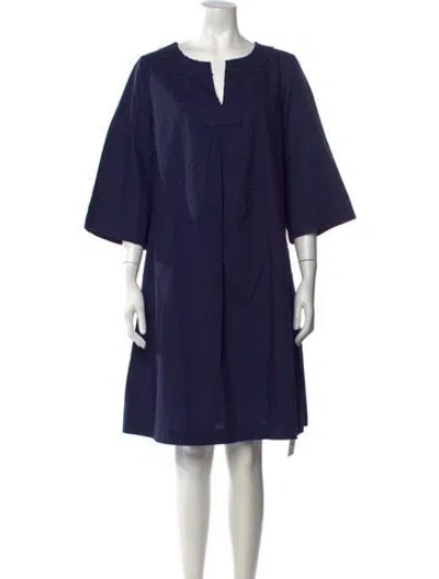 Pre-owned Frances Valentine V-neck Knee-length Dress In Blue