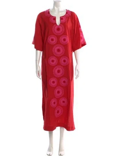 Pre-owned Frances Valentine V-neck Long Dress In Red