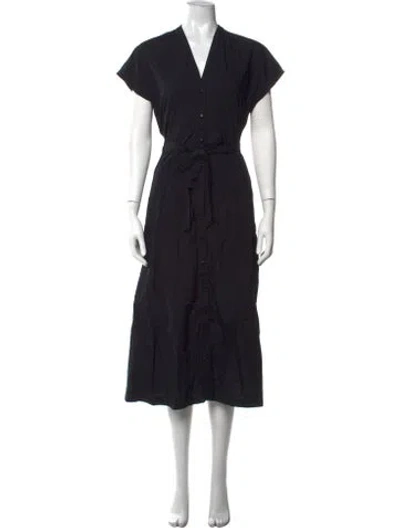 Pre-owned Frances Valentine V-neck Midi Length Dress In Black