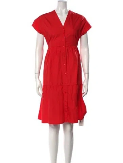 Pre-owned Frances Valentine V-neck Midi Length Dress In Red