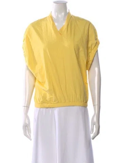 Pre-owned Frances Valentine V-neck Short Sleeve Top In Yellow