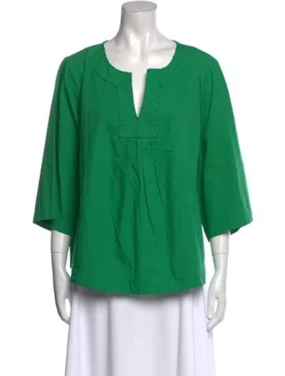 Pre-owned Frances Valentine V-neck Three-quarter Sleeve Blouse W/ Tags In Green