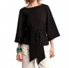 Frances Valentine Whitney Wrap Top Solid Viscose Blend Viscose Blend In Black