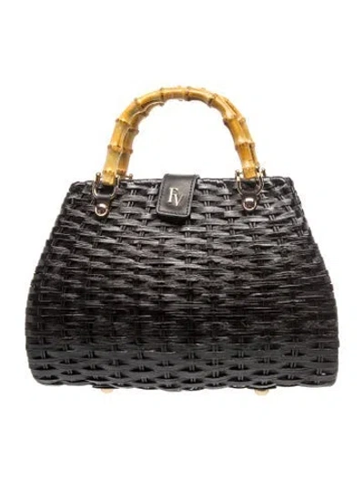 Pre-owned Frances Valentine Wicker Top Handle Bag In Black