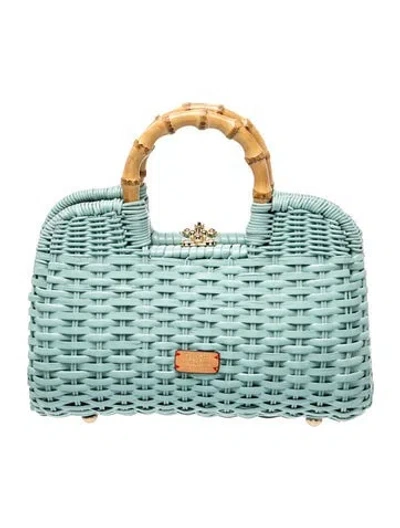 Pre-owned Frances Valentine Wicker Top Handle Bag In Blue