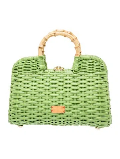 Pre-owned Frances Valentine Wicker Top Handle Bag In Green