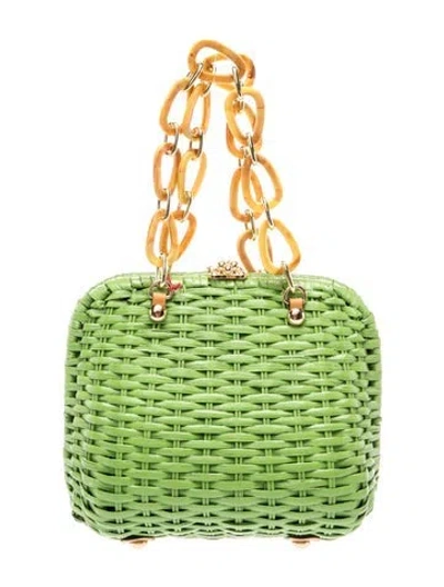 Pre-owned Frances Valentine Wicker Top Handle Bag W/ Tags In Green