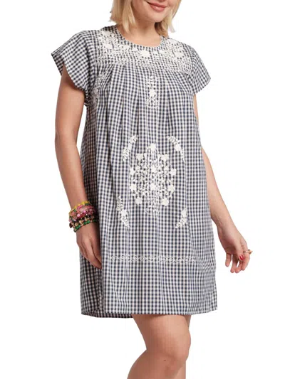 Frances Valentine Camila Embroidered Gingham Cotton Mini Dress In Multi