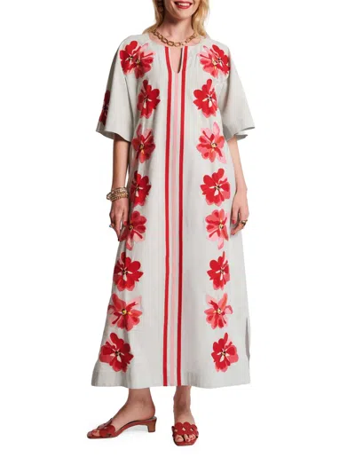 Frances Valentine Women's Charming Embroidered Striped Caftan-style Maxi Dress In Multi