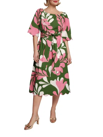 Frances Valentine Coco Midi Dress Mid-century Palm In Green