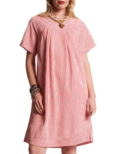 Frances Valentine Women's Easy Pleated Seersucker Dress In Pink