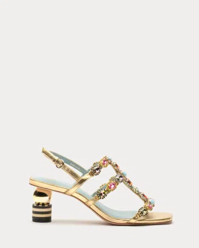 Frances Valentine Women Kiki Gem Nappa With Rhinestones Heel In Gold W/ Multi