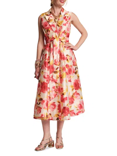 Frances Valentine Lucia Sleeveless Floral-print Midi Dress In Pink