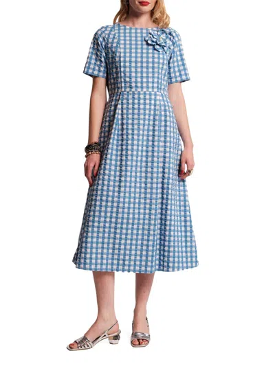 Frances Valentine Women's Michelle Floral Appliqué Gingham Midi-dress In Multi