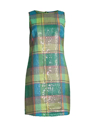 Frances Valentine Women's Plaid Sequined Shift Dress In Pink Green