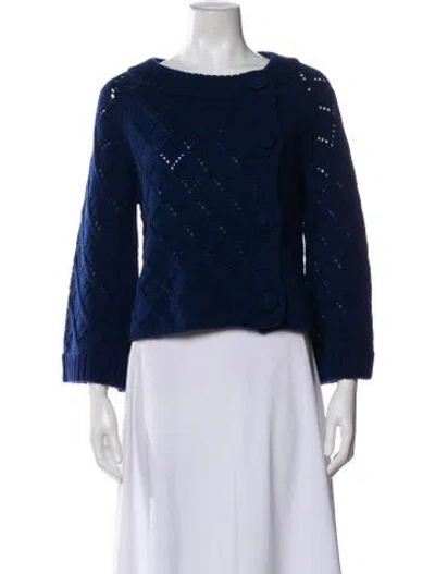 Pre-owned Frances Valentine Wool Bateau Neckline Sweater In Blue