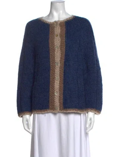 Pre-owned Frances Valentine Wool Colorblock Pattern Sweater In Blue