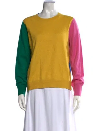Pre-owned Frances Valentine Wool Colorblock Pattern Sweater In Yellow