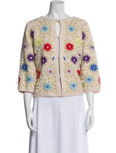 Pre-owned Frances Valentine Wool Floral Print Evening Jacket In Blue