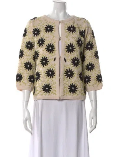 Pre-owned Frances Valentine Wool Floral Print Sweater In Neutral