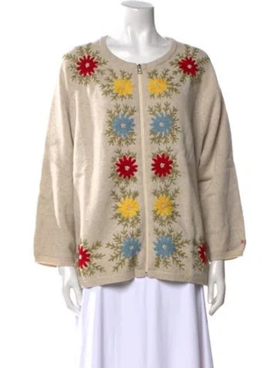 Pre-owned Frances Valentine Wool Floral Print Sweater W/ Tags In Neutral