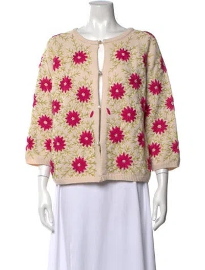 Pre-owned Frances Valentine Wool Floral Print Sweater In Yellow