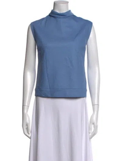 Pre-owned Frances Valentine Wool Mock Neck Top In Blue