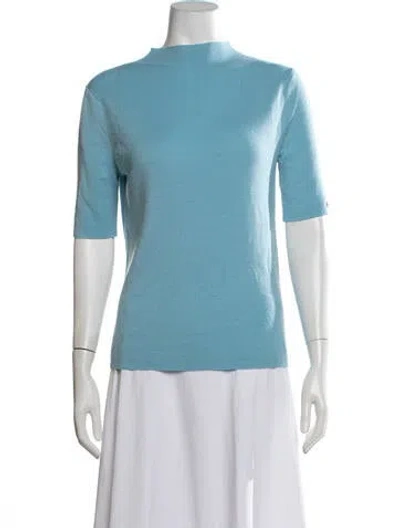 Pre-owned Frances Valentine Wool Mock Neck Top In Blue