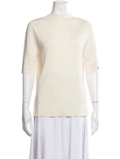 Pre-owned Frances Valentine Wool Mock Neck Top In Neutrals