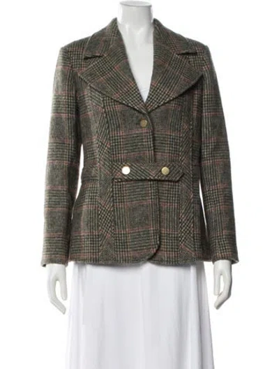 Pre-owned Frances Valentine Wool Plaid Print Blazer W/ Tags In Green