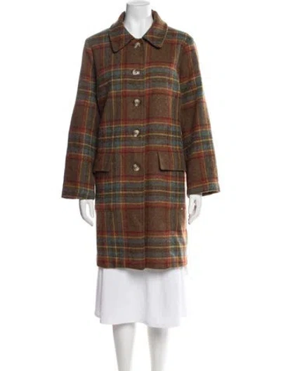 Pre-owned Frances Valentine Wool Plaid Print Coat In Brown