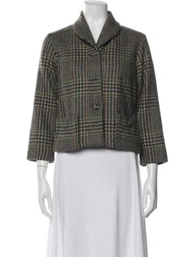 Pre-owned Frances Valentine Wool Plaid Print Jacket In Green