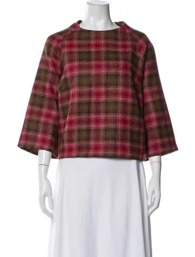 Pre-owned Frances Valentine Wool Plaid Print Jacket In Pink