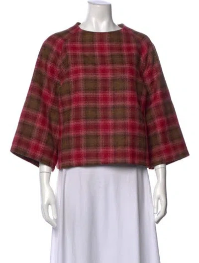 Pre-owned Frances Valentine Wool Plaid Print Top In Red
