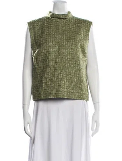 Pre-owned Frances Valentine Wool Tweed Pattern Top In Green