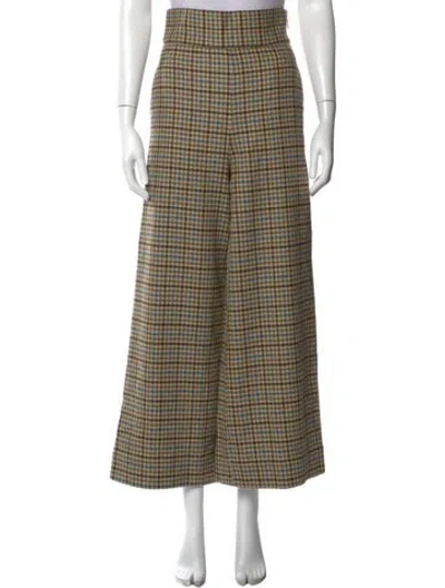 Pre-owned Frances Valentine Wool Wide Leg Pants In Green