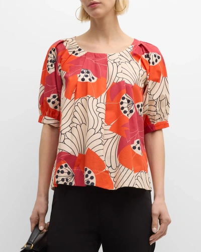Frances Valentine Zonda Abstract-print Pintuck Top In Oyster Red