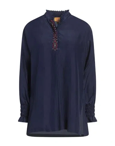 Francesca Bassi Woman Top Navy Size 2 Silk In Blue